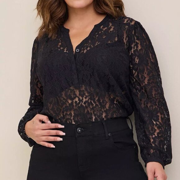 Torrid Harper Lace Pullover Long Sleeve Blouse Floral Sheer in Deep Black 4X/26 - Picture 2 of 16
